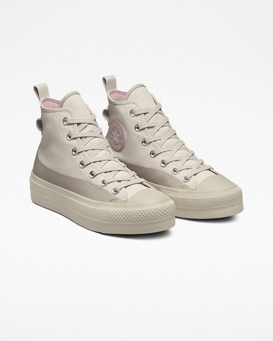 Zapatos Plataforma Converse Chuck Taylor All Star Lift Water-Repellent Canvas Altas Mujer Beige Gris | PE L4P8W5